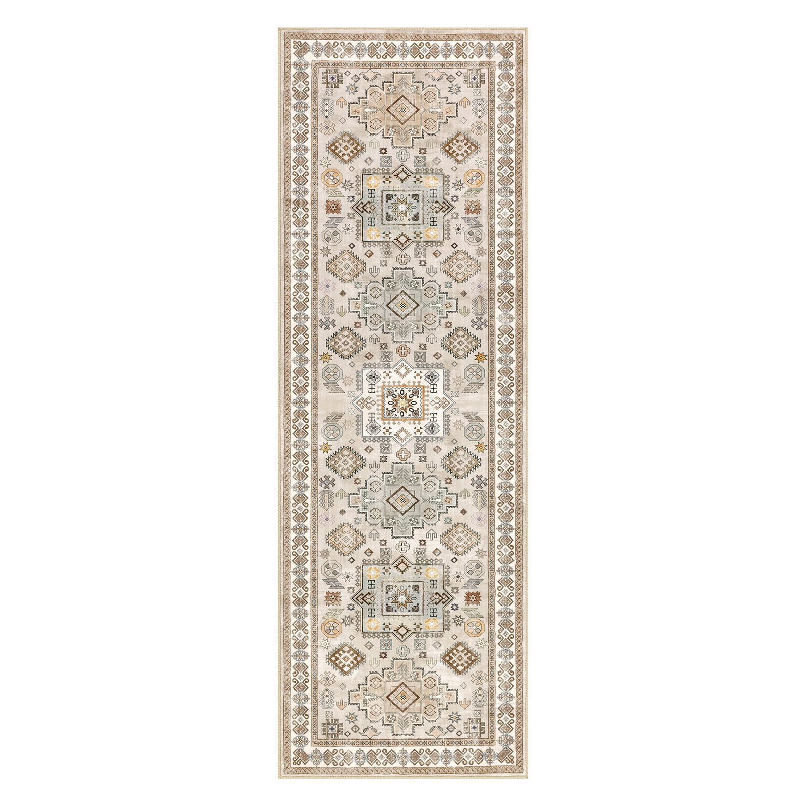 MeyJey 2'x6' Oriental Vintage Runner Rug for Hallways, Non-Slip Machine Washable Area Rug for Bedroom/Living/Dining/Laundry Room Carpet, Beige