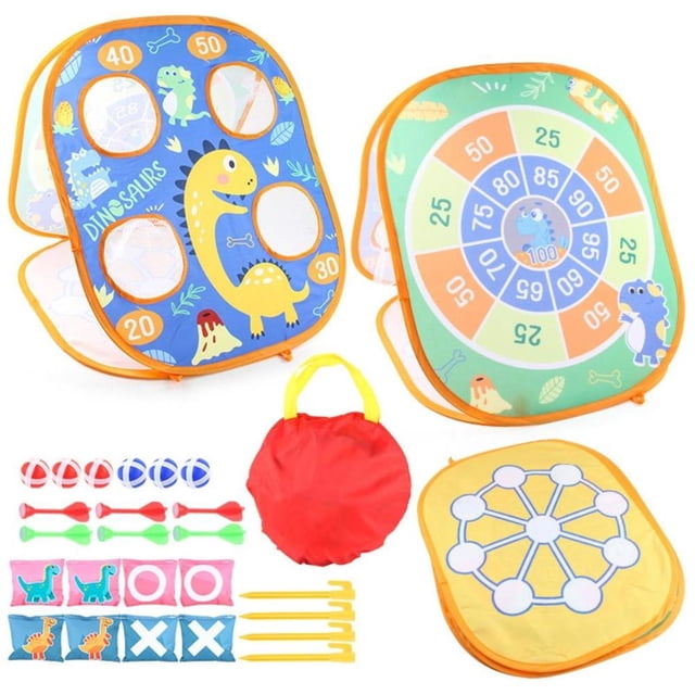 Inteprter Bean Bag Toss Juegos multiusos Accesorios Doble cara Fácil almacenamiento Diana Familia Niños Regalo de cumpleaños Almacenamiento y organización del hogar Dinosaurio