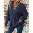thumbnail image 4 of TITAKING Women's Casual Waffle Knit Hoodie, Long Sleeve, Pullover, Dark Blue S, 4 of 5