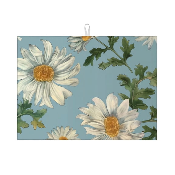 Daisies Flowers Art Dish Drying Mat XL for Kitchen Counter Microfiber Absorbent Leaves Dish Draining Mat Reusable Washable Large 18"x24"