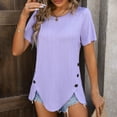 thumbnail image 6 of HAPIMO Women's Trendy Loose Basic Button Tops Dressy Tunic Round Neck Pullover for Teen Girls Summer Tees Short Sleeve Elegant Casual Relaxed Blouses Purple M, 6 of 8