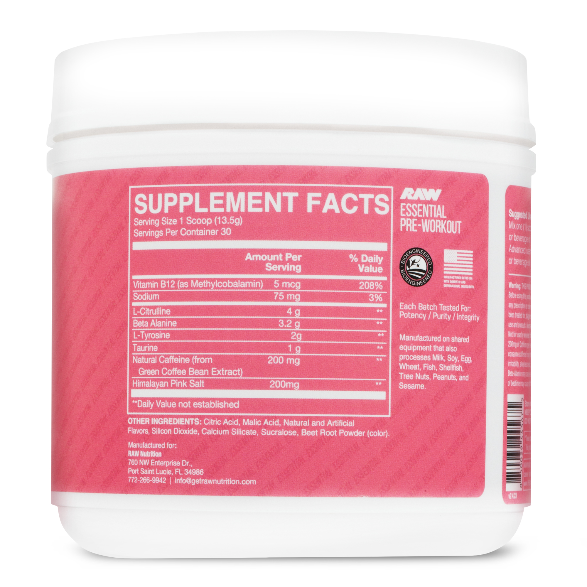 Bulk Essential Pre-Workout, Gusto Lampone Acido, 375g, Integratore Con Caffeina E Beta Alanina