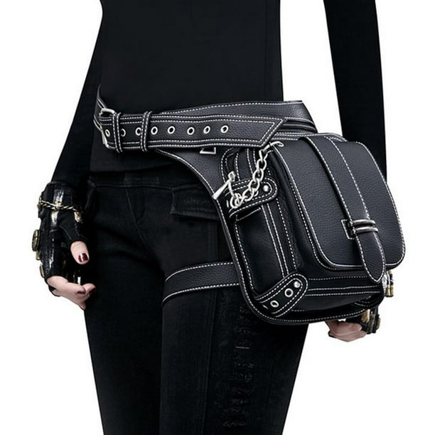 Bolso de Cintura de Cuero Sintético Cierre de Cremallera Estilo Retro para Hugo Steampunk retro del paquete de la cintura
