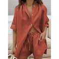 thumbnail image 3 of Women 2 Piece Outfit Summer Short Sleeve Top and Shorts Sweatsuit Set Brick Red XL, 3 of 7