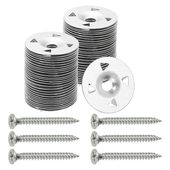 1-1/8 Insulation Washers, 100 Set 28mm Metal Insulation Washers Foam Board Fasteners Perforated Plaster Washers with Screws Galvanized Steel for Foam Board Fixing Fastening Wall