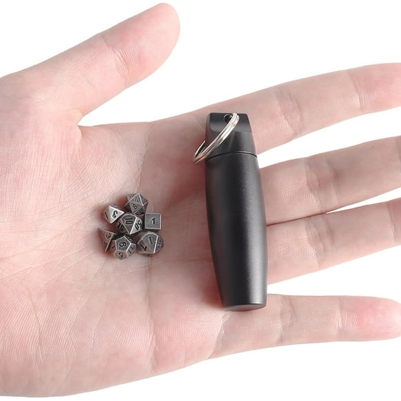 7PCS Mini Metal DND Dice Set, Durable Portable Mini DND Dice Set, Black DND Tiny Mini Small Dice Set, DND Holder Case, Dice Case with DND Keychain, DND Accessories Gift for Tabletop Board Game