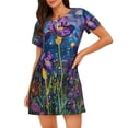 thumbnail image 1 of Fotbe Cosmic Purple Irises Bata de Dormir para Mujer con Estampado, Camisón de Algodón de Manga Corta, Ropa de Dormir Casual, 1 of 6