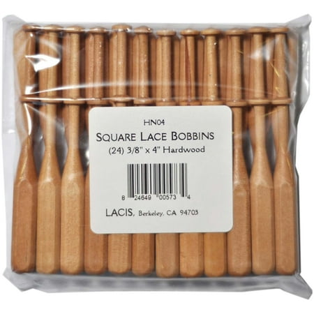 UPC: 0824649005734 | Lacis Square Lace Bobbins  3/8  x 4   Hardwood  24-Pack