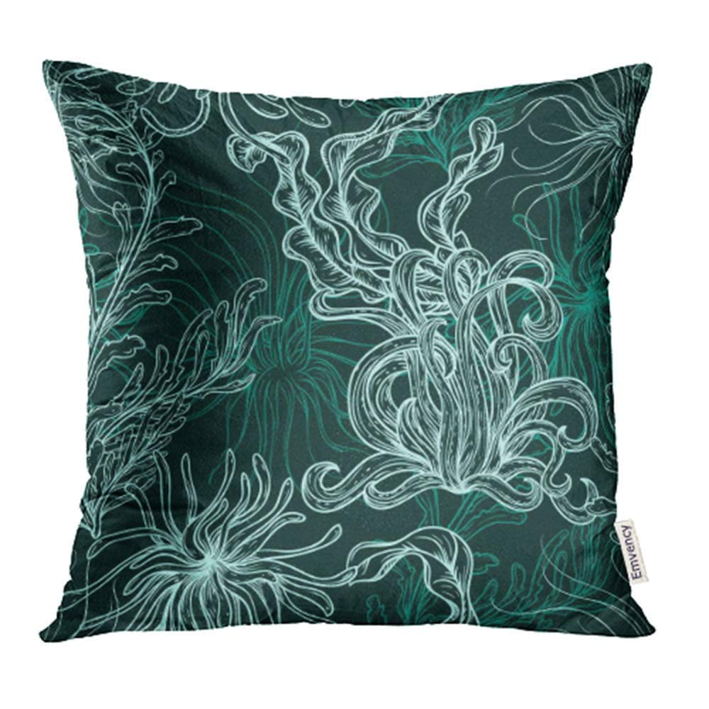 ARHOME Collection of Marine Plants Leaves and Seaweed Vintage with Flora in Line Pillow Case Pillow Cover 18x18 inch Throw Pillow Covers