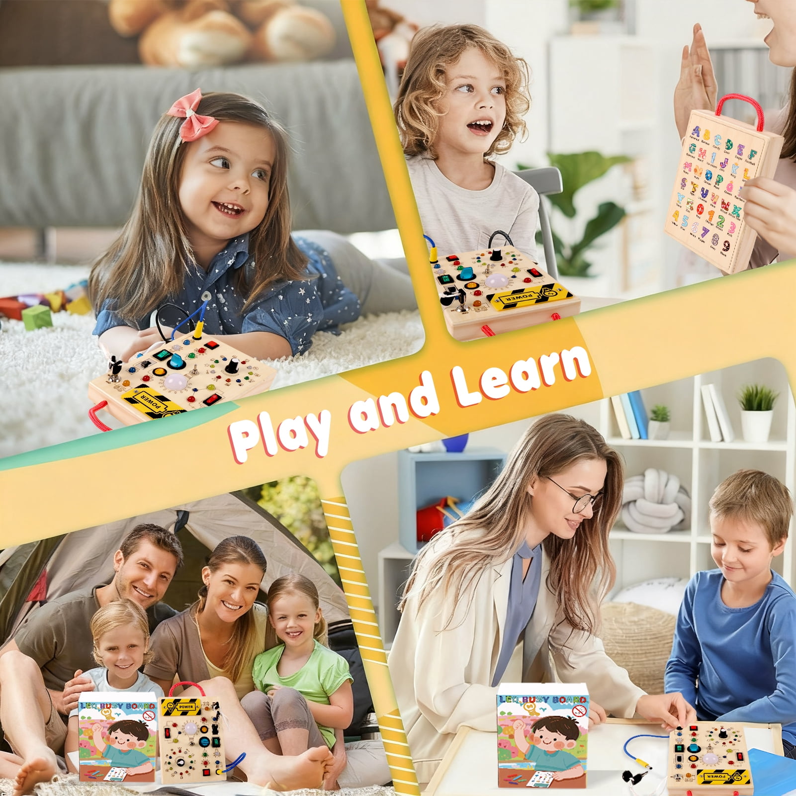 KiddiTouch Montessori  Busy Board,Toddler Wooden Sensory Board Educational Toy with 23 LED Lights,Toddlers Travel Toy Gifts for 1-3 Boys and Girls