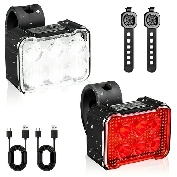 Cteifuer Ultra Bright Rechargeable LED Bicycle Light Set, Waterproof Headlight and Taillight for Road Mountain Day Night Riding