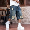 thumbnail image 3 of GINGTTO Men's Ripped Baggy Fit Below Knee Denim Shorts, 3 of 8