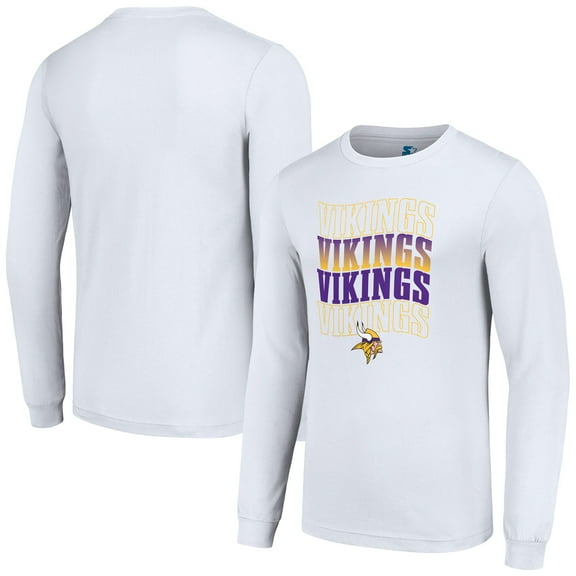 Men's Starter White Minnesota Vikings Team Name Graphic Long Sleeve T-Shirt