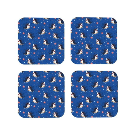 

Fuzoiu Cute Shark Cartoon Print Leather Coasters Set Drink Coasters Set of 4 for Tabletop Protection Durable PVC Coasters Home Décor and Housewarming Gift-Square