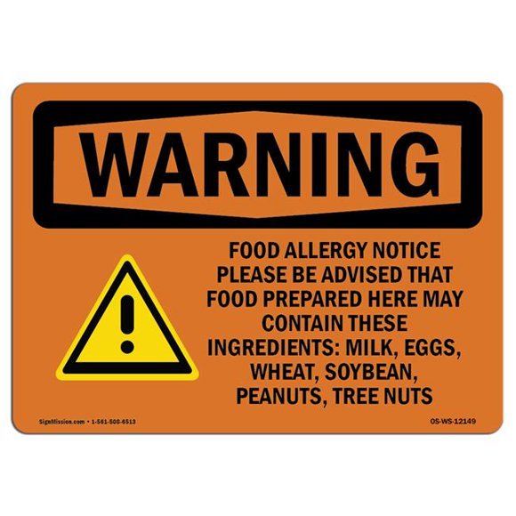 SignMission OS-WS-P-1014-L-12149 OSHA Warning Sign - Food Allergy Notice Please Be with Symbol