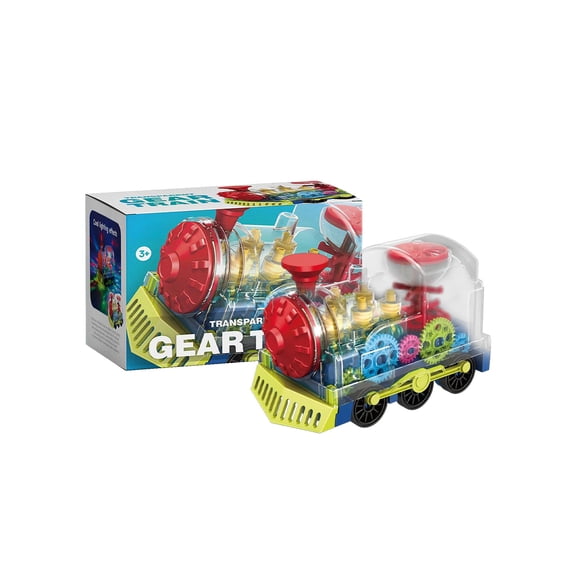 Transparent Electric Gear Train Toy with Flashing Lights and Music, Battery Operated Bump & Go Action Train Toys for 3 4 5 6 Year Old Boys Toddlers