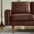 thumbnail image 3 of 82.2'' L-shaped Sofa, Modern 3 Seat Chaise Sofa Couch with Copper Nail on Arms, Mid-Century Sectional Sofa with Wooden Legs, for Living Room, Bedroom, 3 of 8