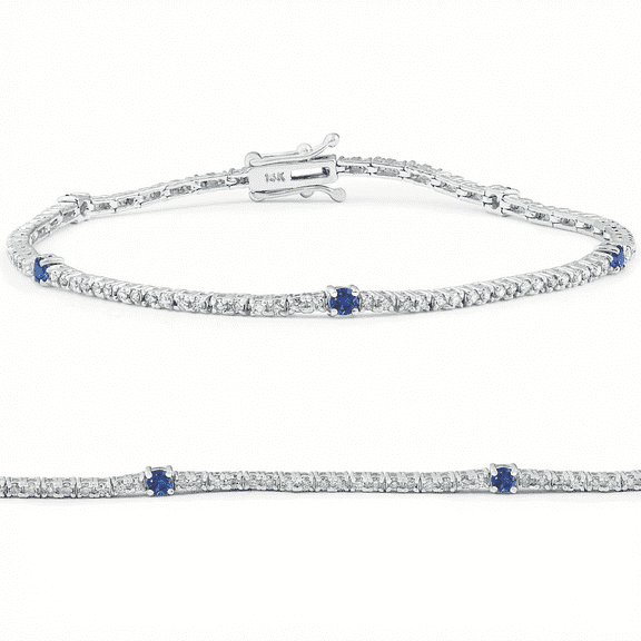 Pompeii 1 1/10 Ct Diamond & Blue Sapphire Tennis Bracelet 14k White Gold 7" Lab Grown