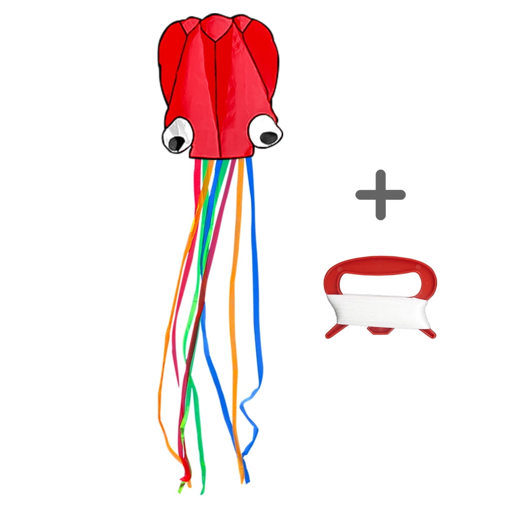 Big Octopus Flyer Kite for Kids, Outdoor Fun Sports Kite with Long Colorful Tail, Red