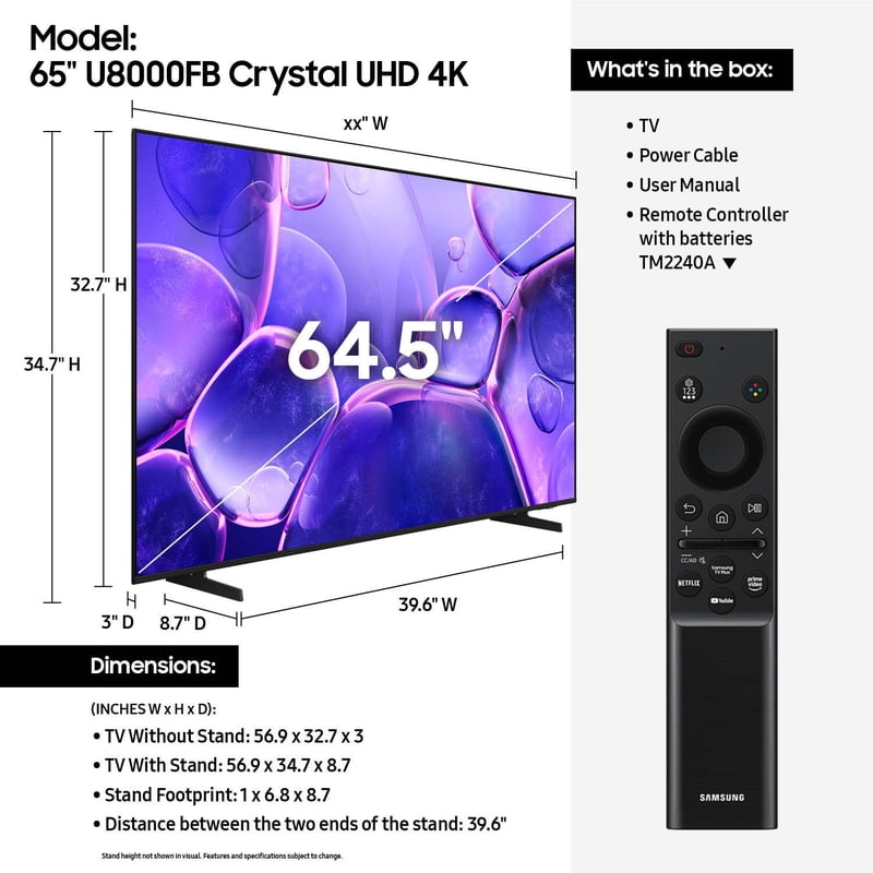Samsung 65" Class Crystal UHD U8000FB 4K Smart TV - UN65U8000FBXZA display and camera view