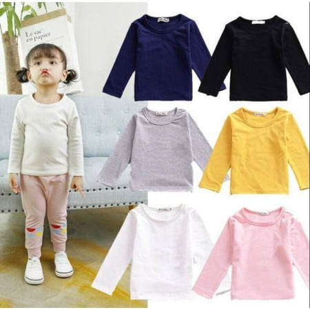 

Toddler Baby Boy Girl Basic Solid Plain Organic Cotton T Shirts Tops Long Sleeve Tee Shirt