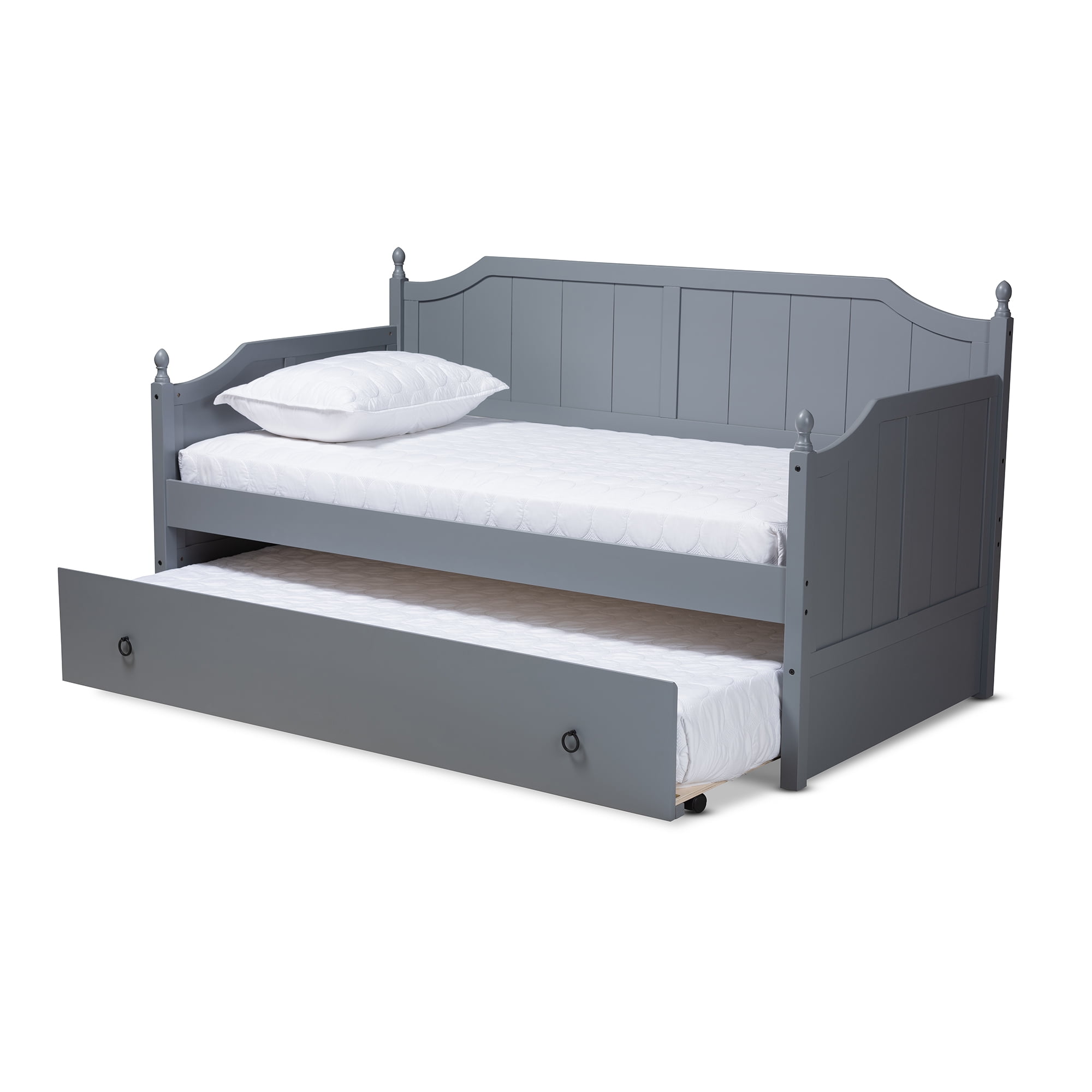 Baxton Studio Millie Cottage Farmhouse Wood Daybed with Trundle, Twin, Grey