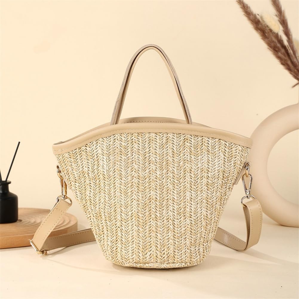 Municipal Straw Beach Bags for Women Woven Crossbody Bags Handmade Tote Bag Raffia Bag Straw Purse Sling Bag Handbag Summer Vacation
