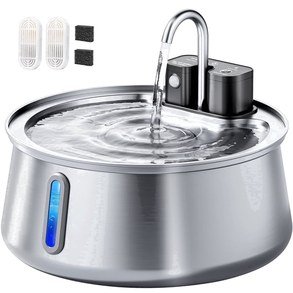 CEESC Cordless Cat Water Fountain Stainless Steel, 4L/135oz Automatic Pet Water Dispenser with Motion Sensor, Multi-Filtration, Ultra Quiet Pump, Long-Lasting 4000mAh Battery for Indoor Cats & Dogs