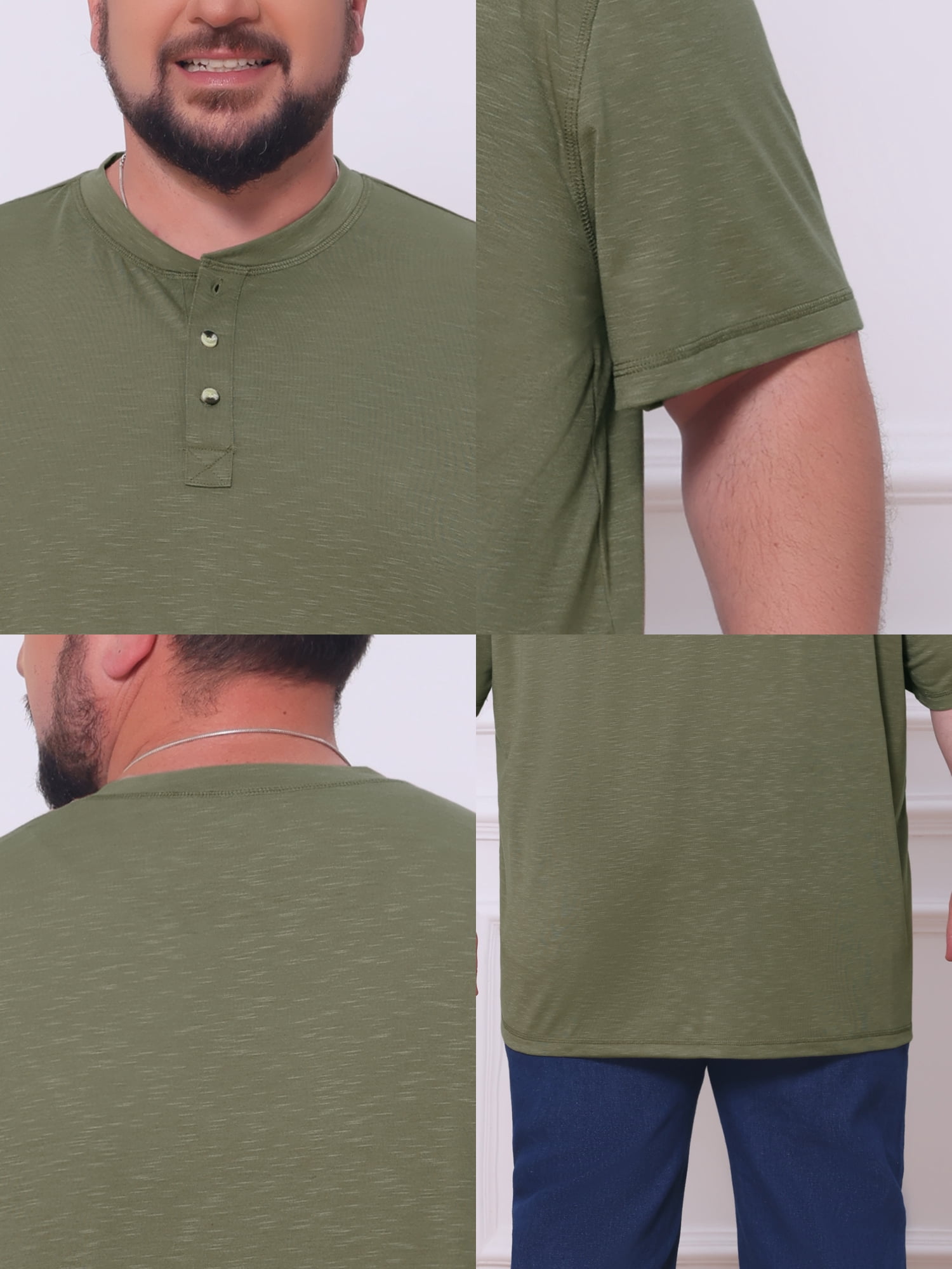 DARING DIVA Men's Big Tall Henley Shirts Button Down Short Sleeve T-Shirt 6XL Green