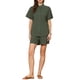 thumbnail image 1 of Conjunto de camiseta de manga corta con cuello vuelto y pantalones cortos de algodón para mujer INSPIRE CHIC, 2 piezas, XL, verde ejército, 1 of 6