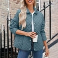 thumbnail image 4 of Women Winter Quilted Jacket Long Sleeve Button Down Puffer Barn Bomber Coat Lightweight Warm Outerwear Trendy, 4 of 7