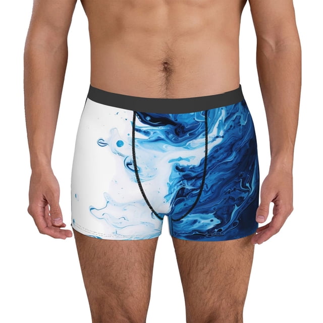 Fotbe Blue White Fluid Art Calzoncillos Tipo Boxer con Bolsa de Soporte Total para Hombre, X-Temp Fresco, Transpirable y de Secado Rápido-X-Large