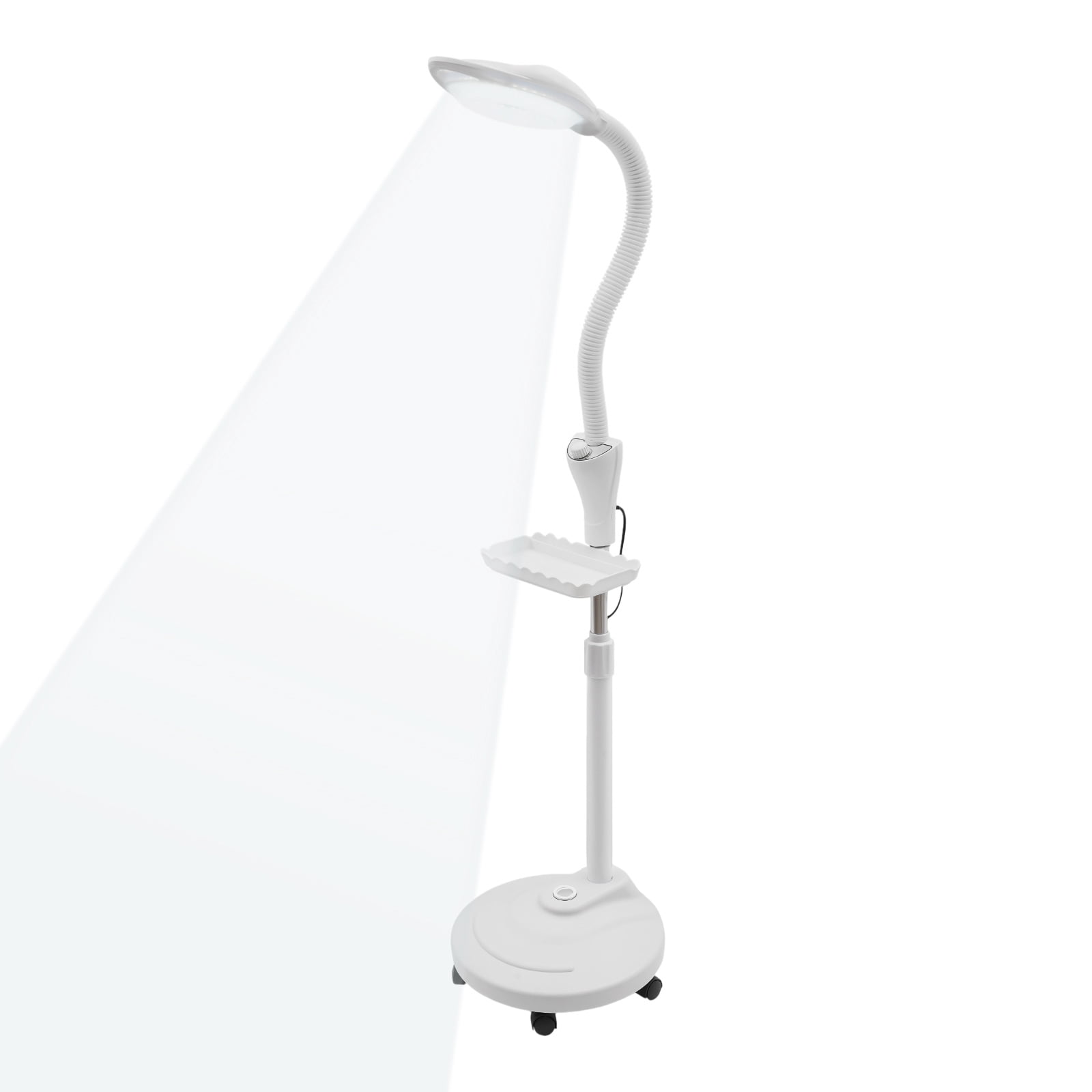 16X Magnifying Lamp with Adjustable Height, LED Light & Storage Tray, Floor Stand Magnifier for Beauty Salons, Nail Technicians, Dentists, Crafts, White