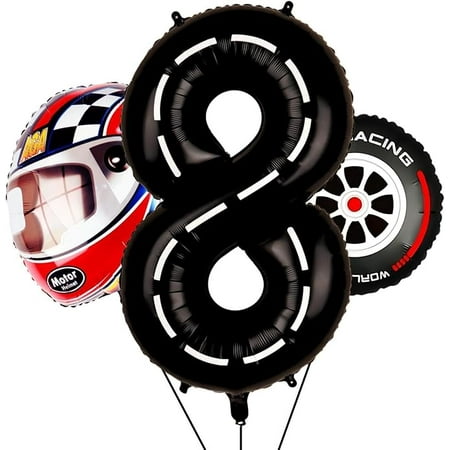 Race Car Balloons Helmet Tire Balloons 8th Birthday Decorations for Boy Wheels Bike Bicycle Motorcycle Truck Theme Party Supplies Favors Foil Mylar Black and Red