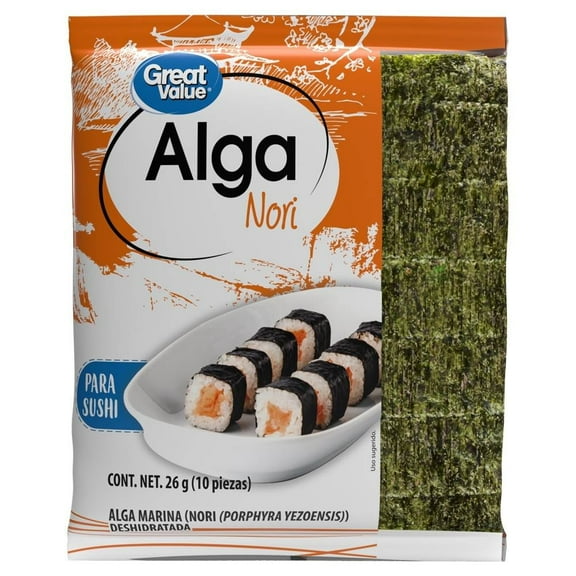 Alga marina Great Value Nori deshidratada para sushi 26 g