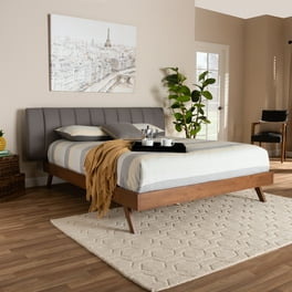 Baxton Studio Brita Mid-Century Modern Grey Fabric Upholstered Walnut Finished Wood Queen Size Bed Baxton Studio Brita Mid-Century Modern Grey Fabric Upholstered Walnut Finished Wood Queen Size Bed