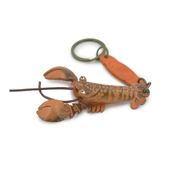 Lobster, Key Chain, Leather, Lobster, Marine Crustaceans, Brown, Hand Made, Keychain, Thailand, Key Fob, Keys, Lifelike Model, Gift, 3 1/2" THL02 BB69