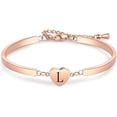 thumbnail image 1 of HSHDLDF Rose Gold Heart Initial Letter Bracelets Engraved Alphabet 26 Letters Charms Cuff Bracelet Stainless Steel Expandable Personalized Name Jewelry, 1 of 6