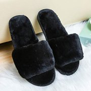 Fuzzy Fluffy Slides Fur House Slippers for Women Slip On Memory Foam Sandals Slippers Open Toe Slippers Women Flat Spa Slides Slippers House Shoes with Anti-Skid Rubber Sole