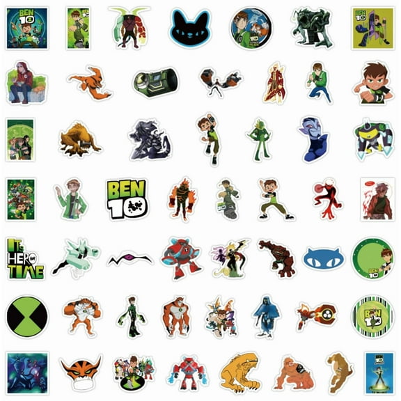 50Pcs Ben 10 Cartoon Stickers, Cool Waterproof Vinyl Trendy Adventure Decals for Water Bottles Bumper Luggage Motorcycle Phone Teens Adults