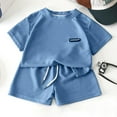 thumbnail image 4 of WUANDIXFA Boy Outfit Boy Clothes Kids Boy's Summer Outfits Shorts Sleeve Crewneck T Shirt Tops Tees Shorts Sets Boy's 2 Piece Outfits Baby Boys Short Top Sets Blue,3-4 Years, 4 of 4