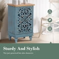 thumbnail image 3 of ZMSHOP Blue Accent Cabinet, 31.5" Tall Side End Table, Distressed Nightstand w/Hollow Carved Door, 1-Door Storage, 3 of 10