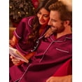 thumbnail image 4 of Ekouaer Couple Matching Pajamas Sets Silk Short Sleeve Button Down Sleepwear Satin Pjs Shorts Set Soft Lounge Set, 4 of 6