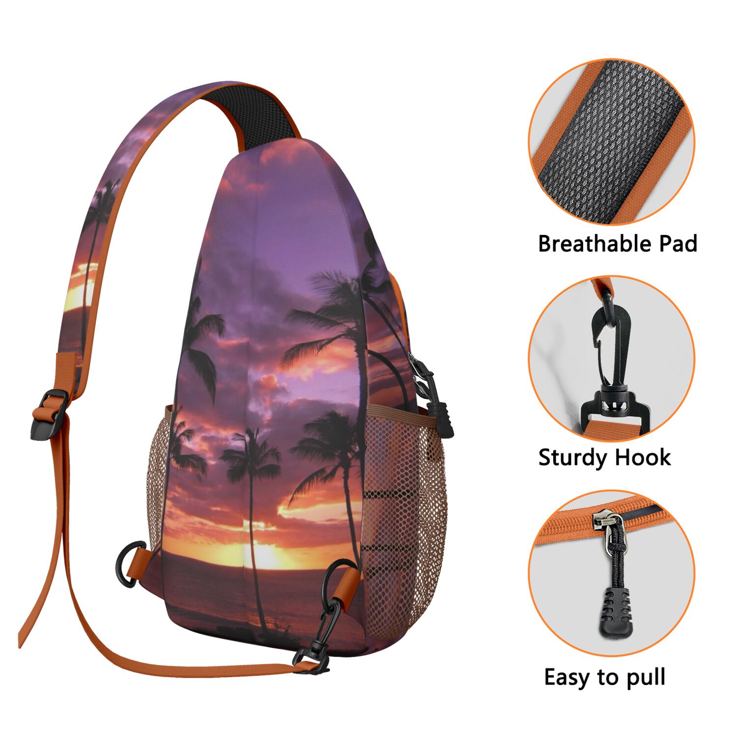 Tropical Palm Trees Sling Bag for Men & Women - Vibrant Anti-Theft Crossbody Bag with Spacious Pockets - Durable Travel Backpack for Hiking, Biking, Commuting