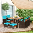 thumbnail image 3 of Gymax 9PCS Rattan Wicker Patio Dining Set Outdoor Furniture Set w/ Turquoise Cushion, 3 of 10