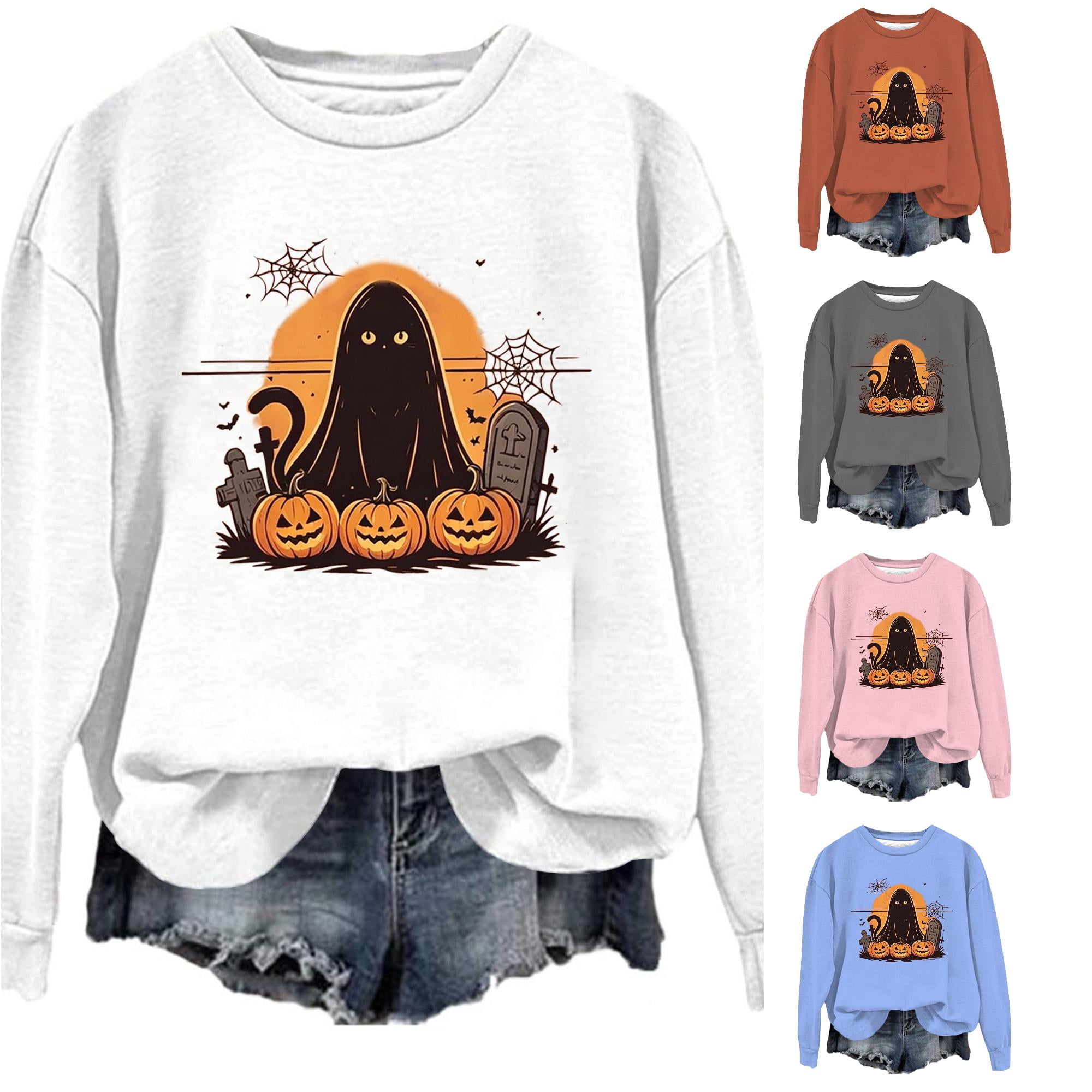 Unisex Halloween Graphic Print Hoodless Crewneck Sweatshirt Casual Pullover Top Seasonal Fashion Streetwear Women s Oversized Comfort Knit Layer Halloween Sweatshirts For Women