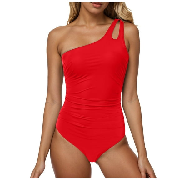 adviicd One Piece Swimsuit Women Criss Cross Back Color Block Print Bathing Suits Athletic Modest Swimwear (Red,XXL)