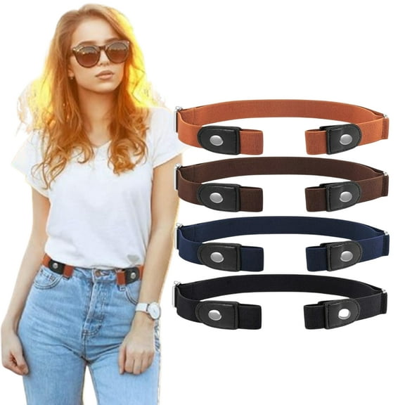 4-Pack Seamless Invisible Belts, No-Buckle Elastic Stretch Waistband, Ultra Comfortable Fabric Belt for Women Men, All Season Wear with Jeans Pants Dresses