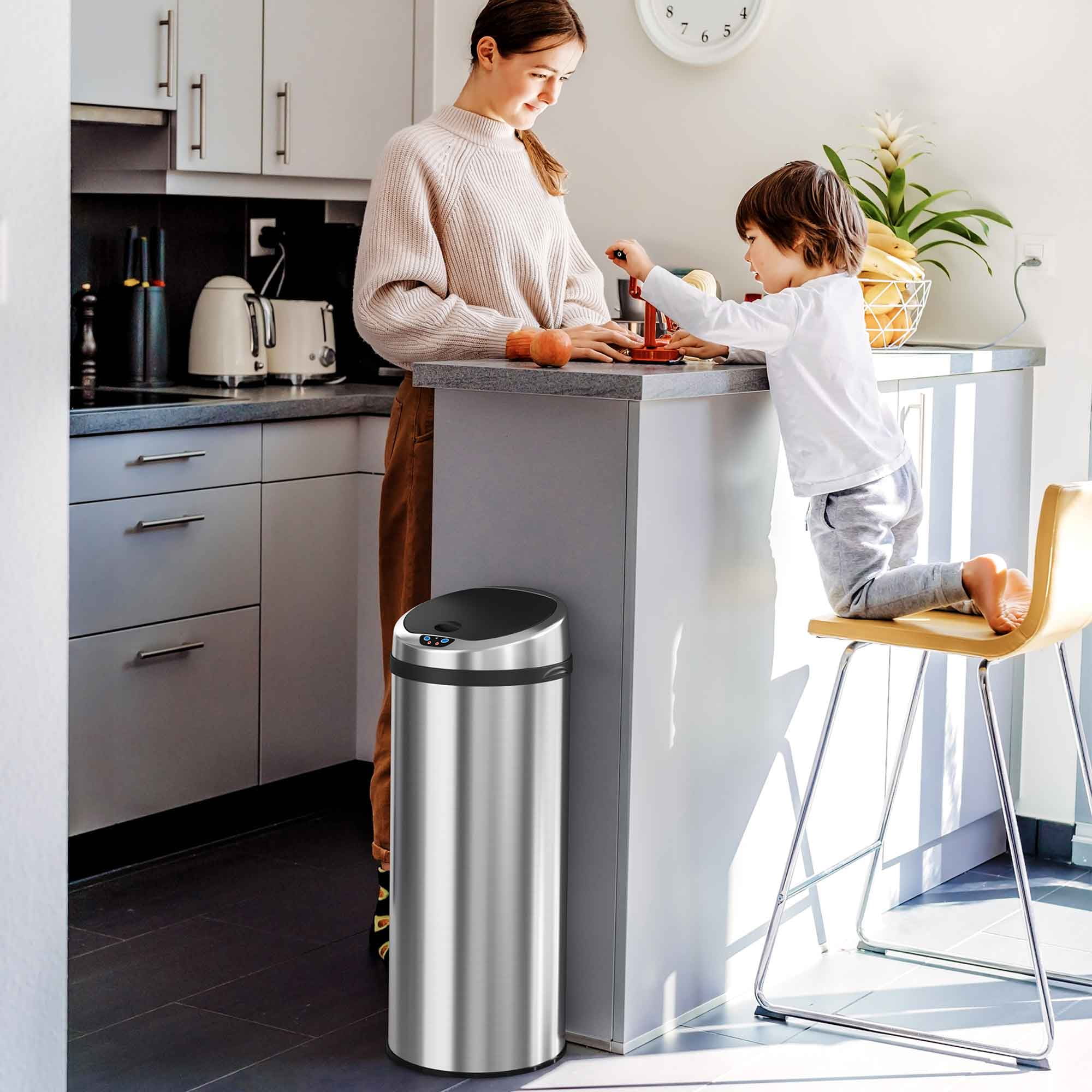 iTouchless Stainless Steel Sensor Trash Can w/AbsorbX Odor Control 13 Gal Silver IT13RCB