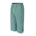 thumbnail image 6 of GEWSEY Bermuda 3/4 Pants Shorts for Women Botton Trim Wide Leg Linen Knee Length Summer Casual Long Shorts Loose High Waisted Plus Size Short with Pockets (Green, 4XL), 6 of 7